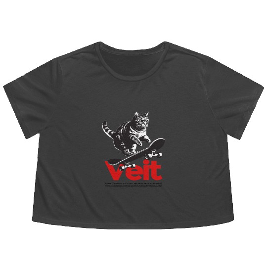 Cool Cat Skateboard with cute Boy Name VEIT Flowy Cropped Tees