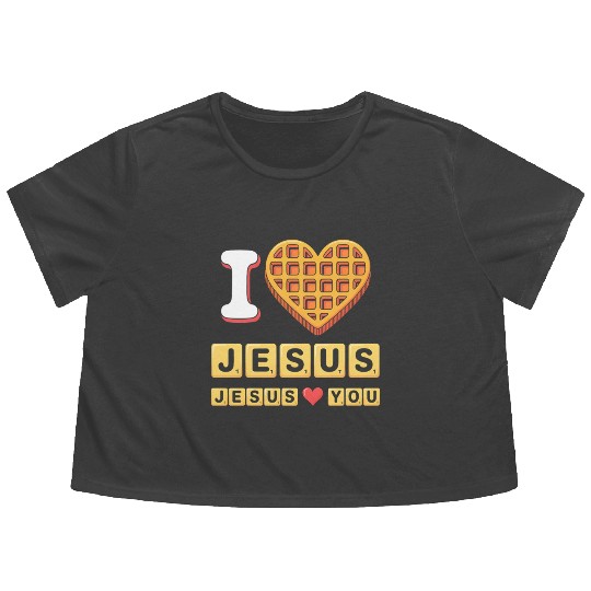 I Love Jesus Christian Breakfast Waffle Heart Flowy Cropped Tees