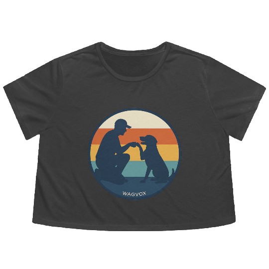 Dog Dad Retro Sunset Badge Flowy Cropped Tees | Wagvox