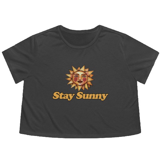 Sun and Smiley Face Motivational Design Flowy Cropped Tees