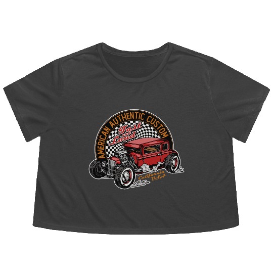 Vintage Hot Rod Car Illustration Flowy Cropped Tees