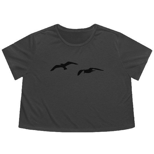 sea gull seagull harbour bird beach sailing ocean Flowy Cropped Tees