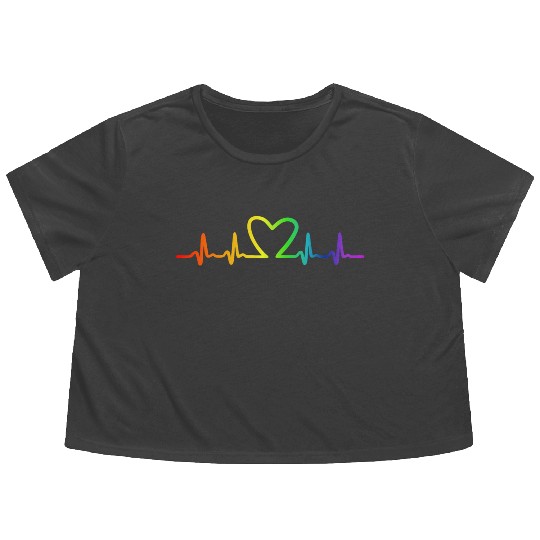 LGBT Pride Rainbow Heartbeat Flowy Cropped Tees