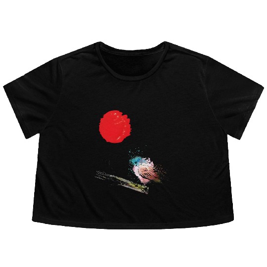Murakami Birds Red Moon Japenese Flowy Cropped Tees