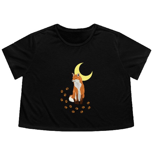 Fox & Paw Under A Moon Flowy Cropped Tees Gifts For Fox Lover
