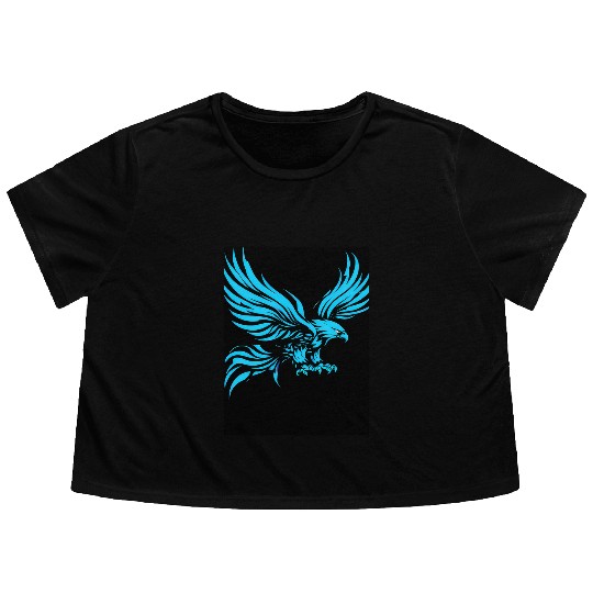 "Blue Tribal Eagle Art Design" Flowy Cropped Tees