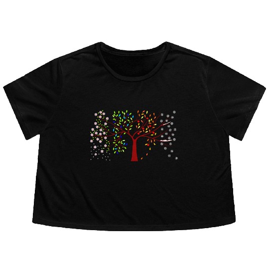 four seasons tree Flowy Cropped Tees
