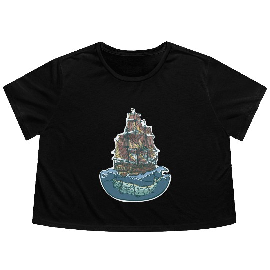 Whale ship Flowy Cropped Tees