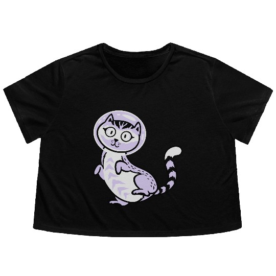 Space cat Flowy Cropped Tees