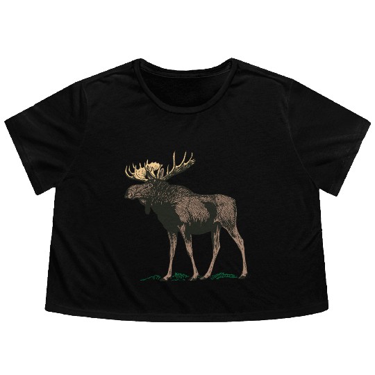 Moose Elk Reindeer Deer Hunter Scandinavia Gift Flowy Cropped Tees