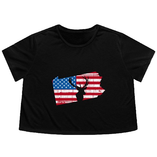 American Flag Pennsylvania Deer Hunting Flowy Cropped Tees