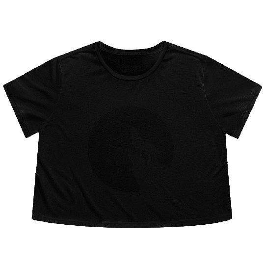Howling wolf full moon space galaxy gift dog trend Flowy Cropped Tees