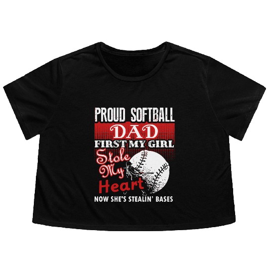 Softball - softball dad s - proud softball dad Flowy Cropped Tees