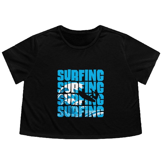 Surfing Surfing Surfing Flowy Cropped Tees