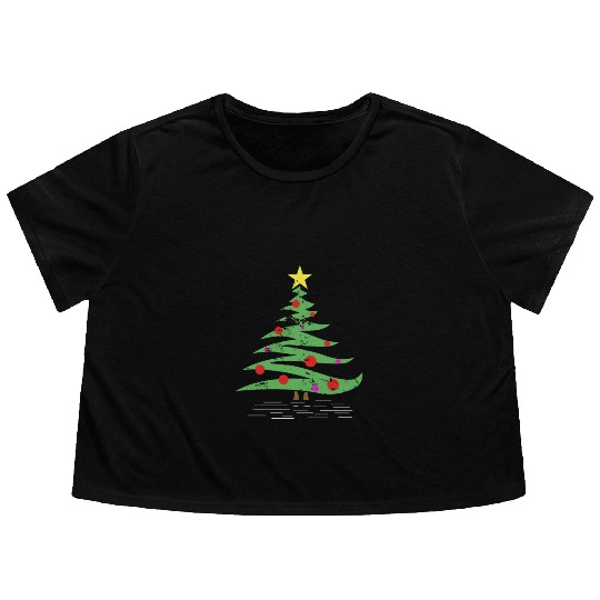 Christmas Tree gift winter kids grandparents Flowy Cropped Tees
