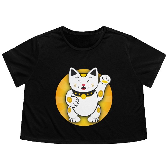 Maneki Neko - Japanese Lucky Cat Flowy Cropped Tees