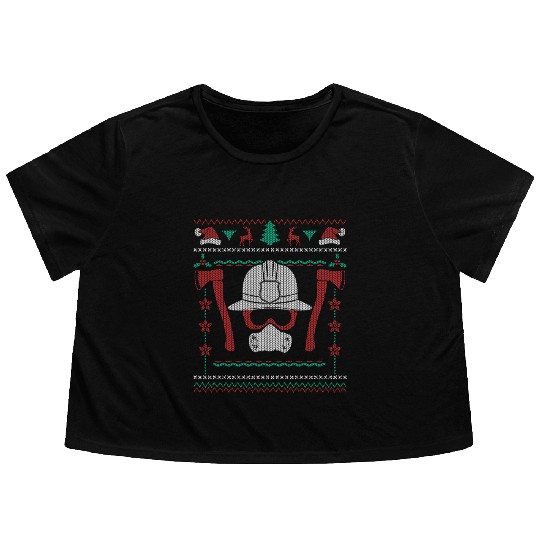 Ugly Christmas Firefighter Xmas Gift & Present Flowy Cropped Tees