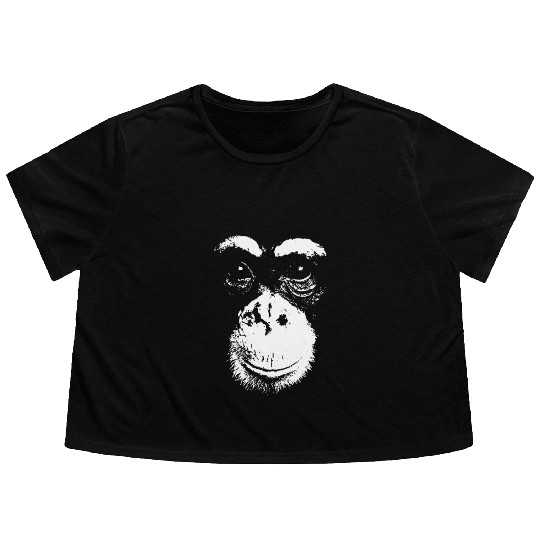 Abstract Monkey Portrait in Black and White Flowy Cropped Tees