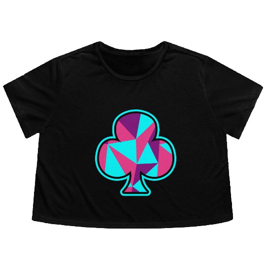 Playing card clover gift game player poker neon Flowy Cropped Tees