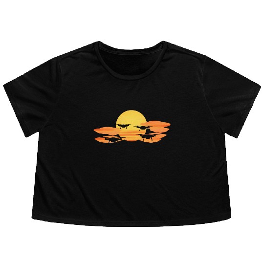 Drones in Sunset or Sunrise the Drone Flowy Cropped Tees