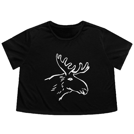 Moose Illustration Flowy Cropped Tees