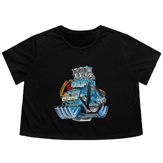 Hot Rod Race Car Dragster Engine Cartoon Flowy Cropped Tees