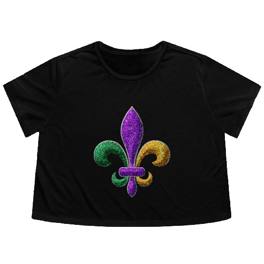 Mardi Gras New Orleans SaintsFleur De Lis Bling Flowy Cropped Tees