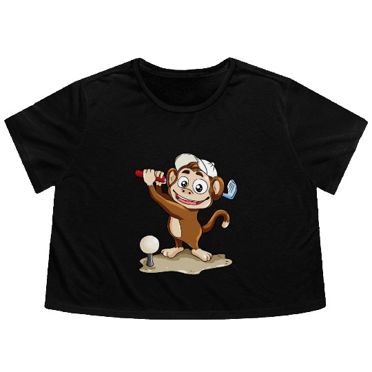 Monkey Playing Golf Minigolf par stroke Flowy Cropped Tees hole