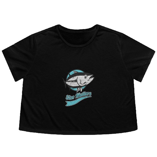 Fish Size Matters Fisherman Fish Ocean Sea Flowy Cropped Tees