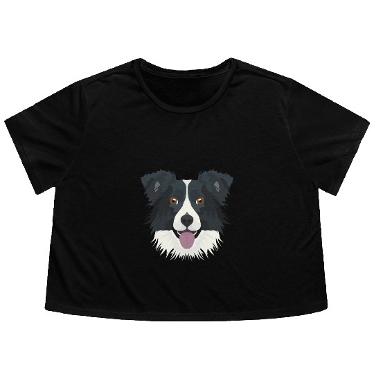 Illustration Border Collie Flowy Cropped Tees