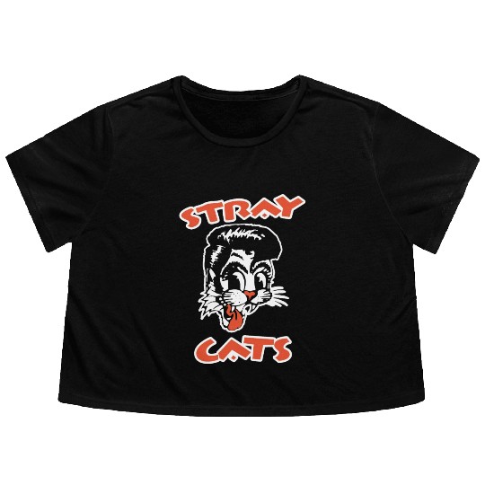 STRAY CATS Rockabilly Cool Cat Tattoo Flowy Cropped Tees