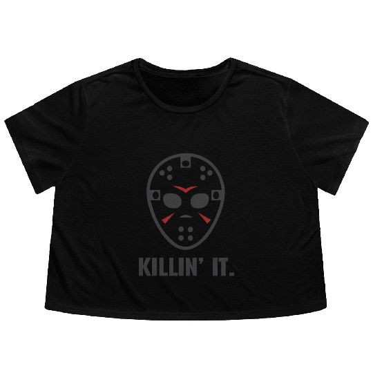 Killin It Friday 13TH Halloween Jason Mask Flowy Cropped Tees