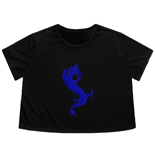 Blue China Dragon Graphic Flowy Cropped Tees