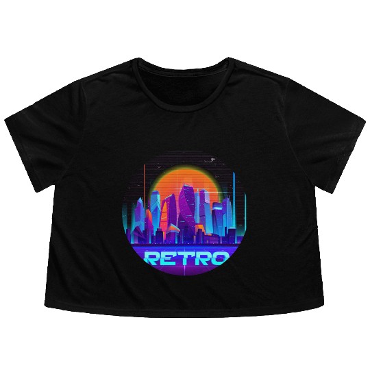 Synthwave Space: Retrowave Flowy Cropped Tees