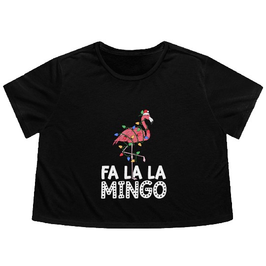 Fa La La Mingo Flamingo Christmas Tree Lights Flowy Cropped Tees