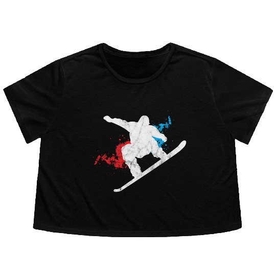 Snowboard Boarder Splash Winter Sport Birthday Flowy Cropped Tees