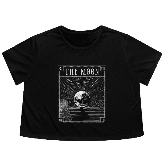 Moon Tarot Card XVIII Occult Witchcraft Gothic Flowy Cropped Tees