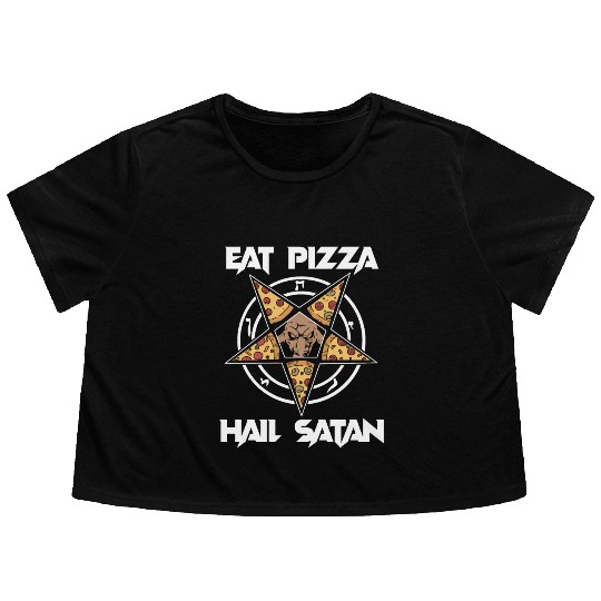 Baphomet Pentagram Lucifer Eat Pizza Hail Satan Flowy Cropped Tees
