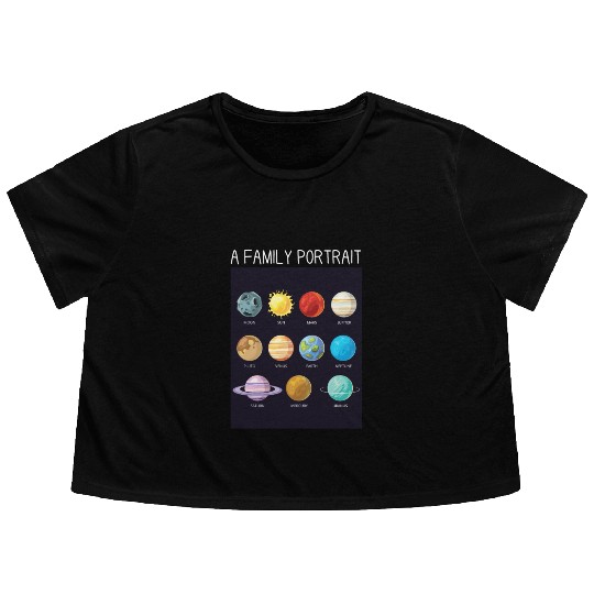 Outer Space Nerd Solar System Planets Sun Moon Flowy Cropped Tees
