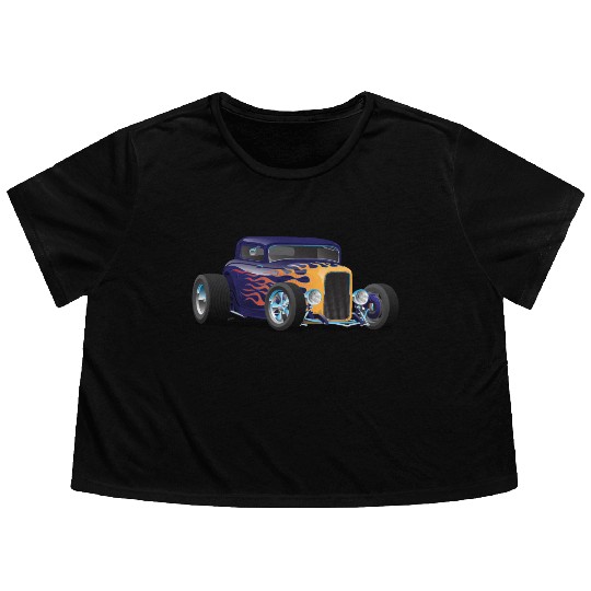 Vintage Hot Rod Car with Classic Flames Flowy Cropped Tees