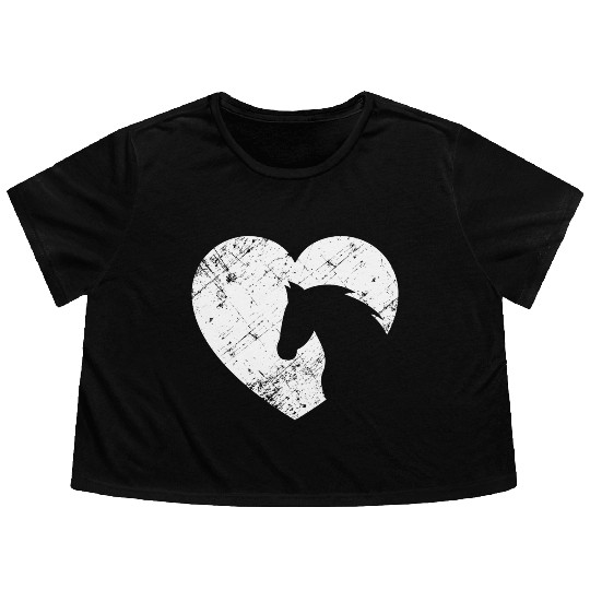 Heart with horse head Flowy Cropped Tees