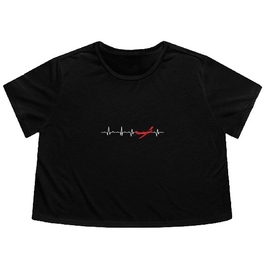 Pilot Heartbeat Aviator Flight Engineers Airplane Flowy Cropped Tees