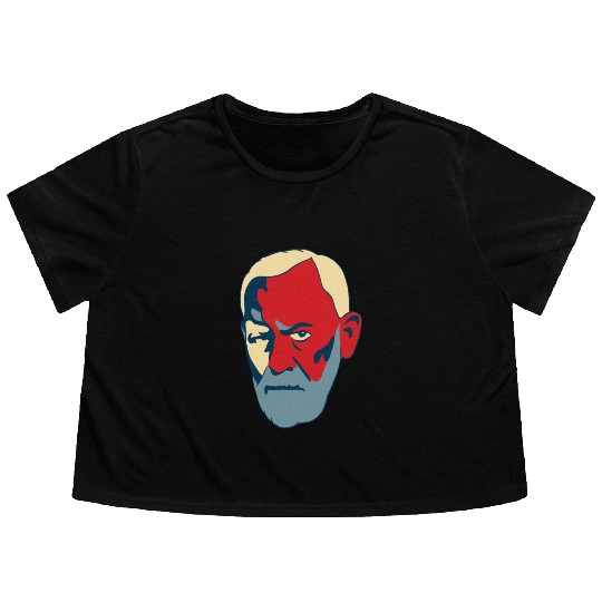 Sigmund Freud Portrait - Red and Blue Flowy Cropped Tees