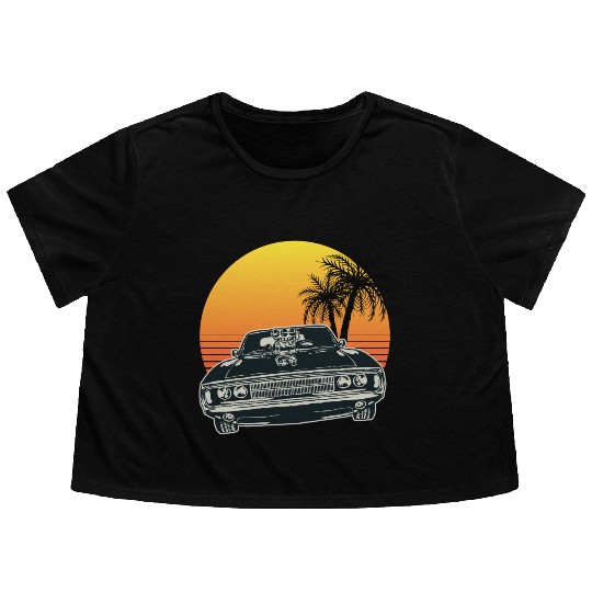 Muscle Car Sunset Flowy Cropped Tees
