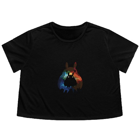 Totoro Watercolor Silhouette Fantasy Fictional Flowy Cropped Tees