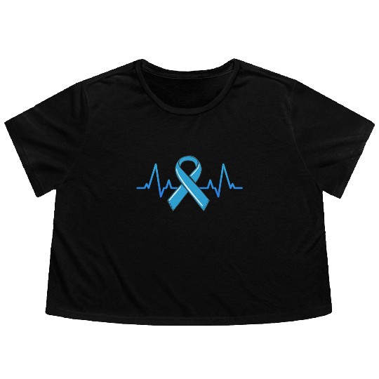 Prostate Cancer Fighter Heartbeat Flowy Cropped Tees Blue Ribbon