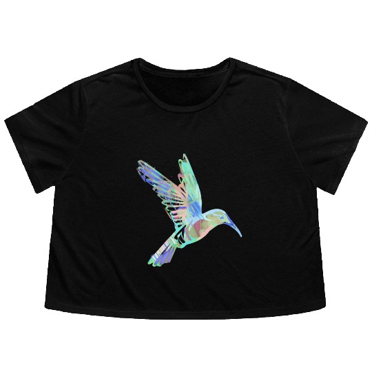hummingbird, bird, aquarell, green, pastel, flying Flowy Cropped Tees