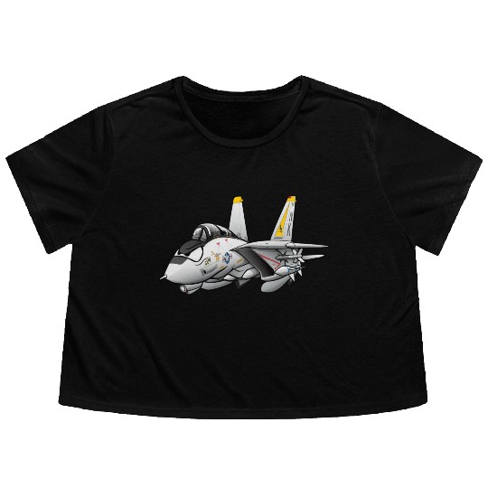 F-14 Tomcat Military Fighter Jet Aircraft Cartoon Flowy Cropped Tees