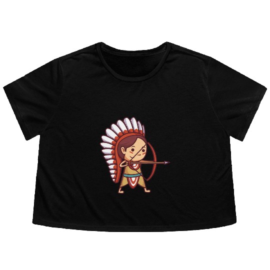 Native American Archer. Flowy Cropped Tees