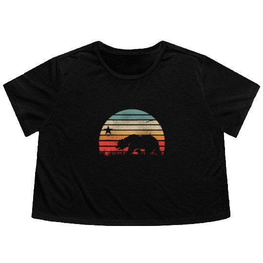 California Bear Retro Vintage Sunset Flowy Cropped Tees